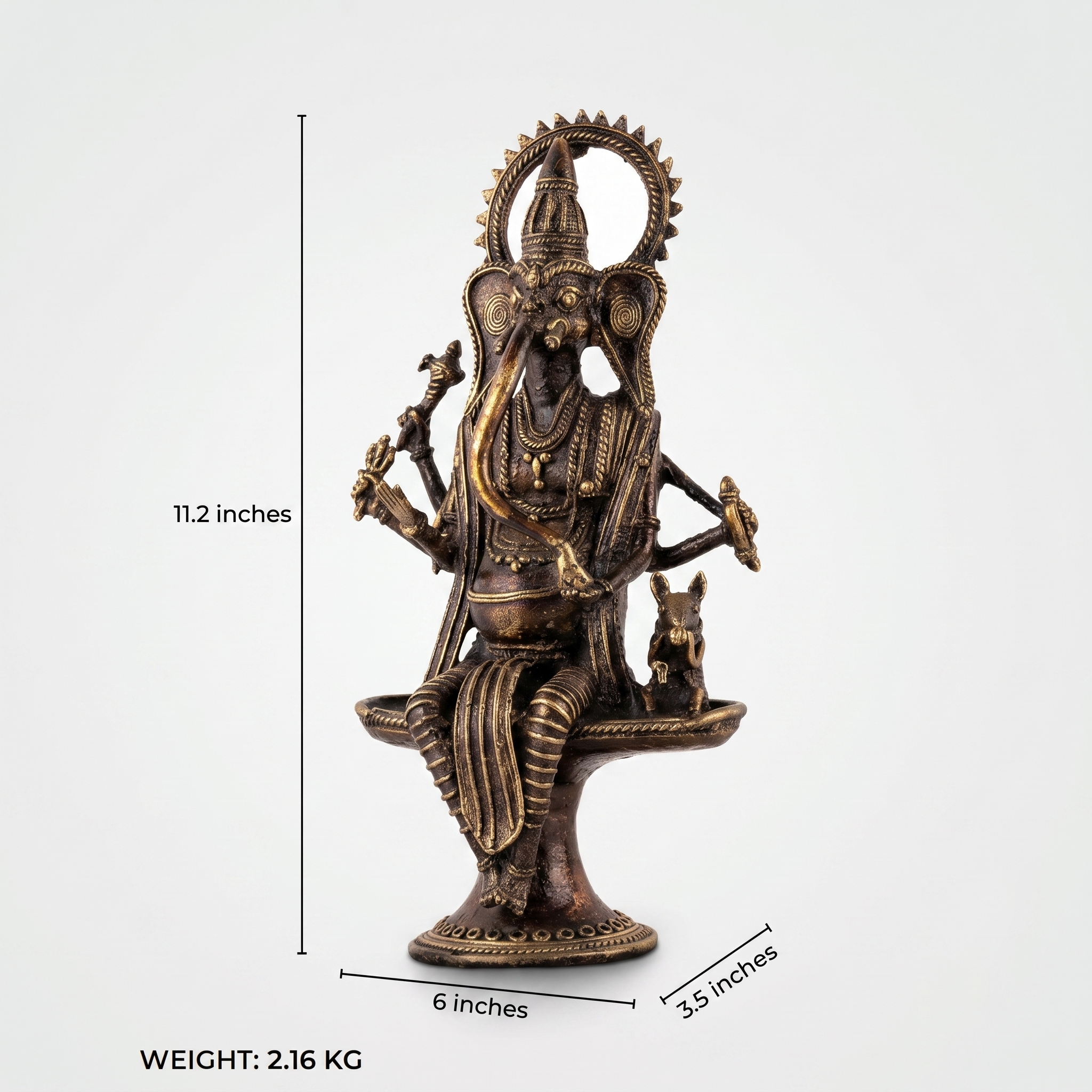 Brass Standing Ganesha Idol: The Radiant Halo