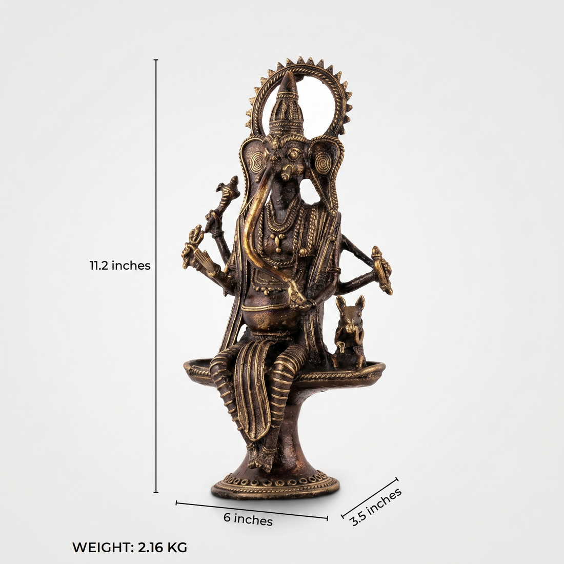 Brass Standing Ganesha Idol: The Radiant Halo