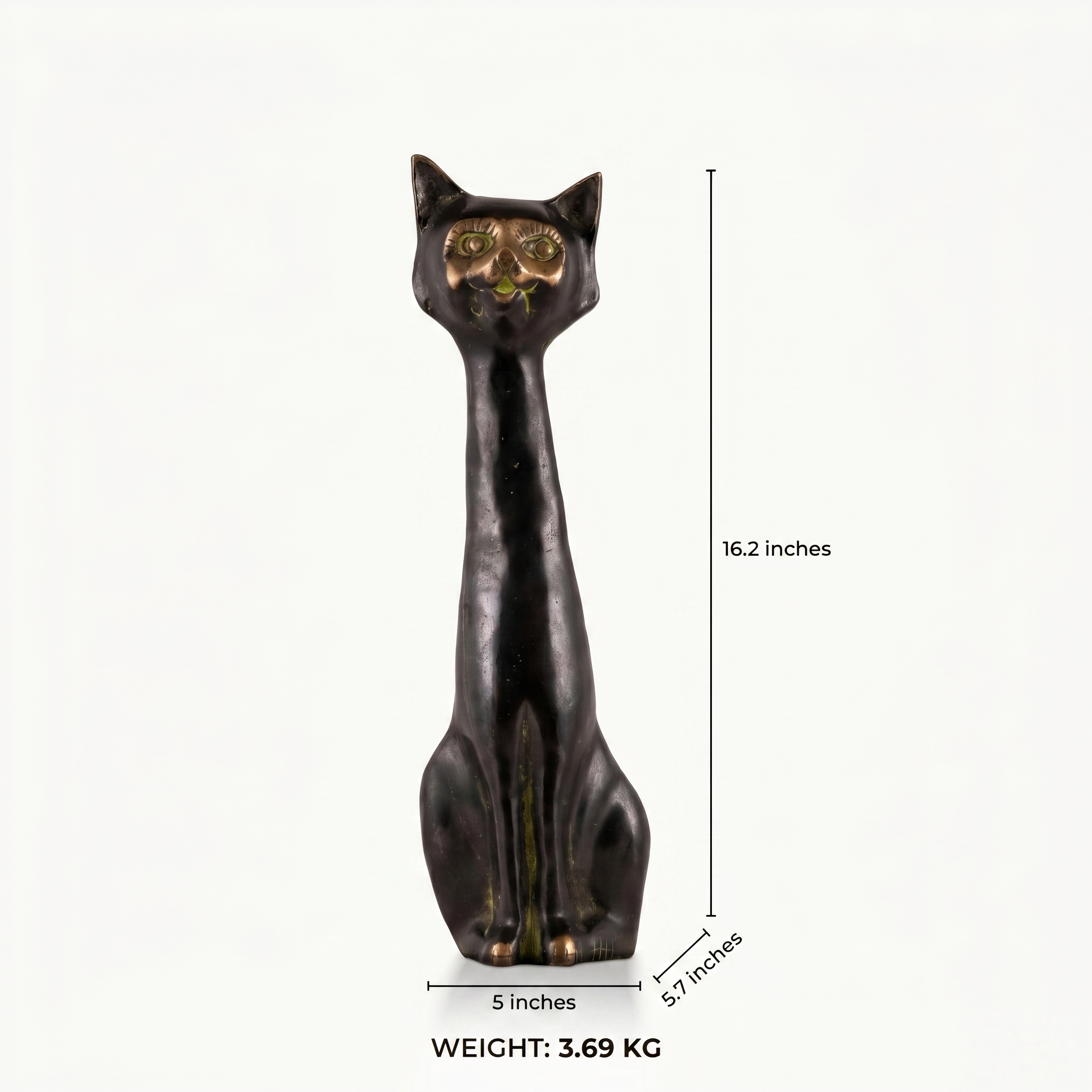 Elongated Black Brass Cat Sculpture: The Midnight Observer