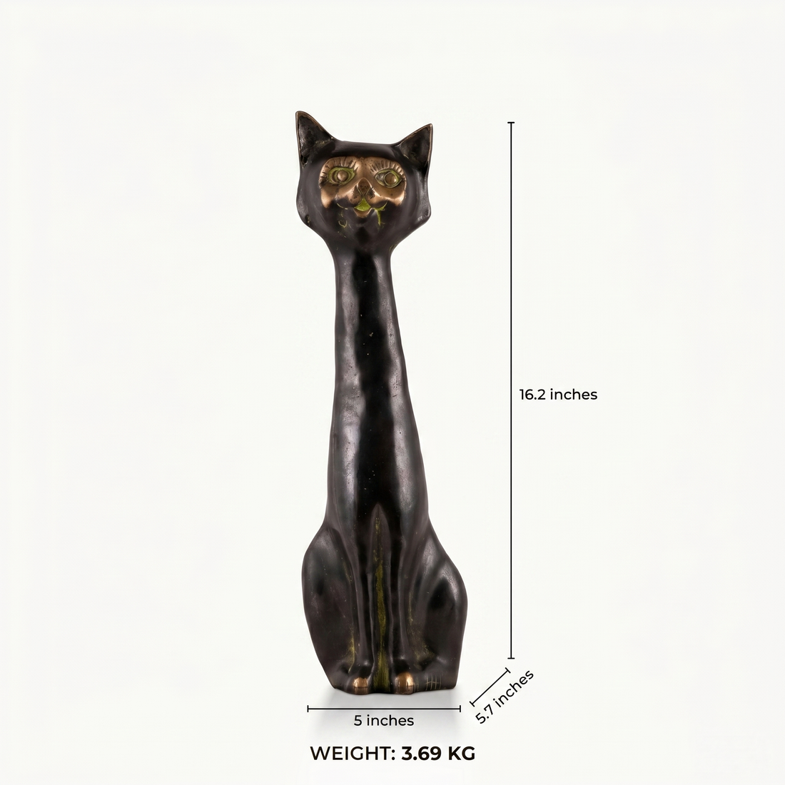 Elongated Black Brass Cat Sculpture: The Midnight Observer