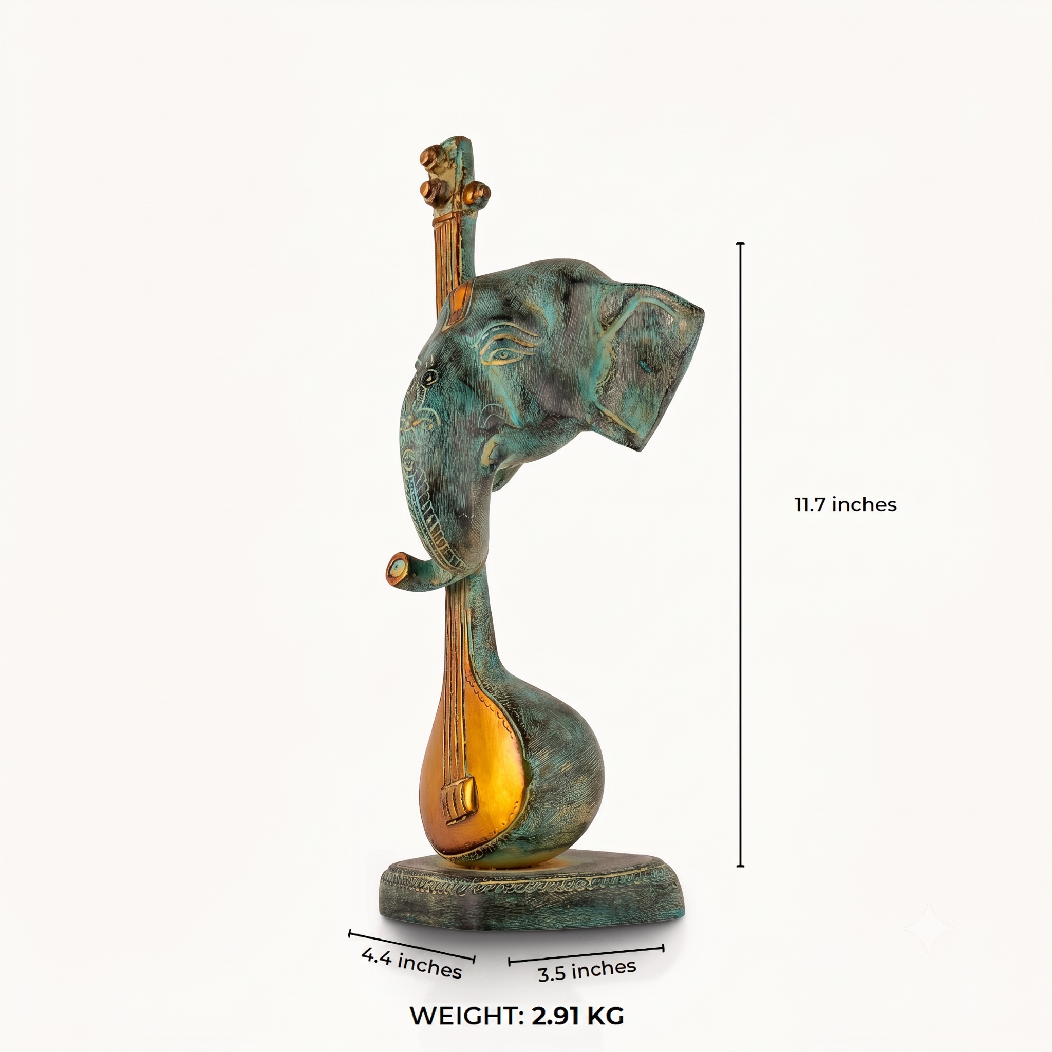 Verdigris Brass Musical Elephant Sculpture: The Surreal Symphony