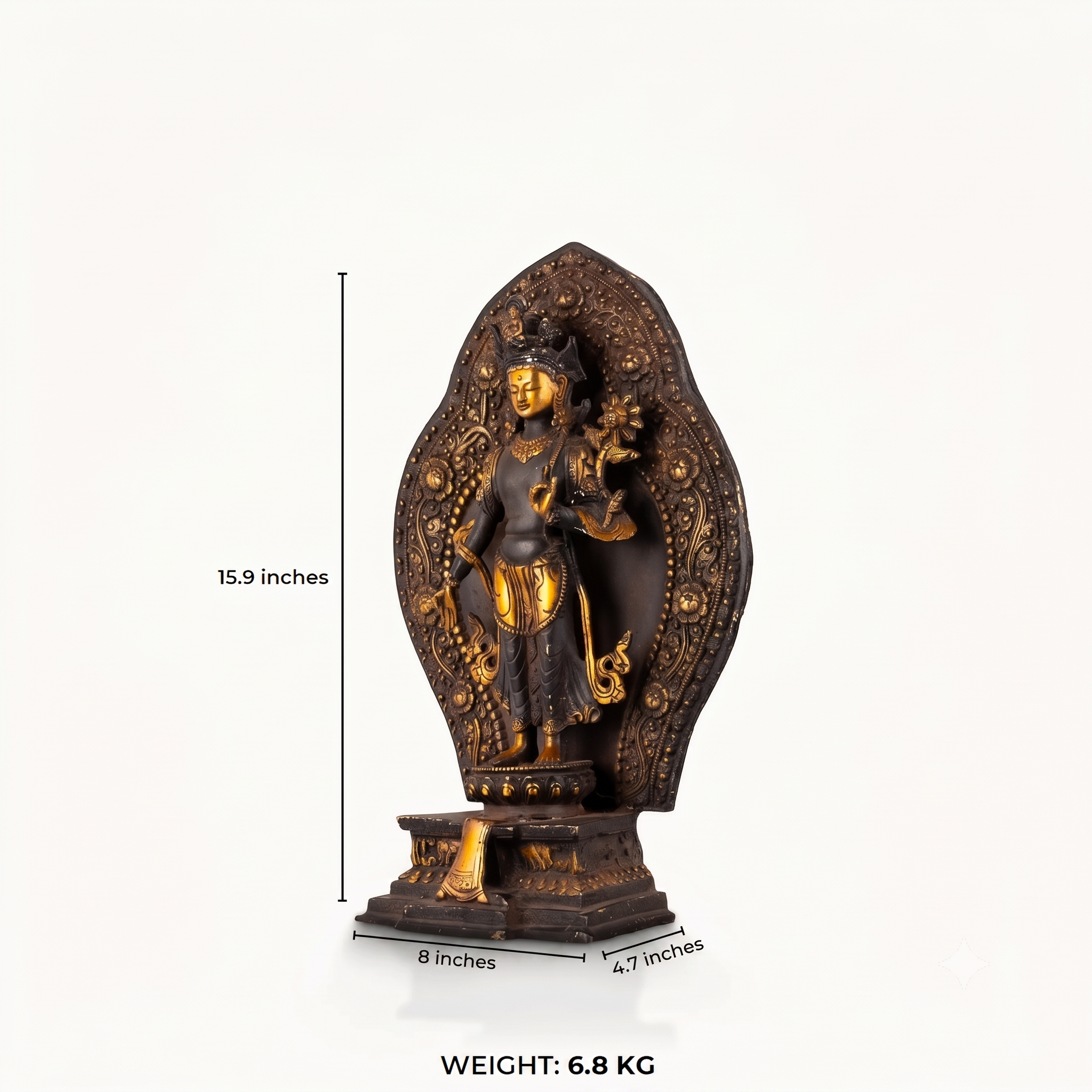 Black Oxidized Brass Standing Tara Statue: The Luminous Arch