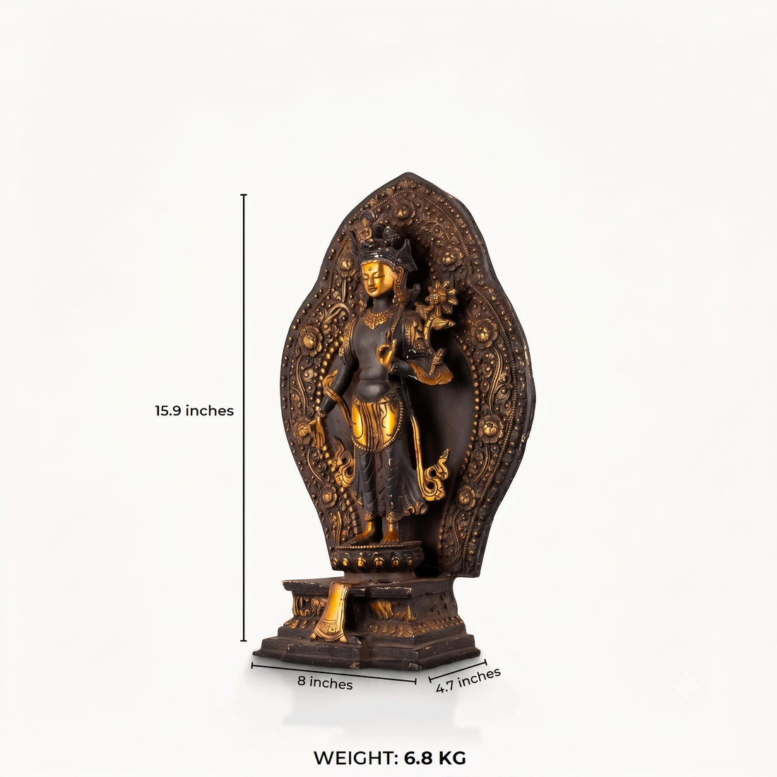 Black Oxidized Brass Standing Tara Statue: The Luminous Arch