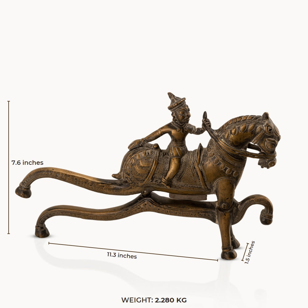 Antique Brass Horse Nutcracker showing mechanical grandeur on a living room coffee table. 