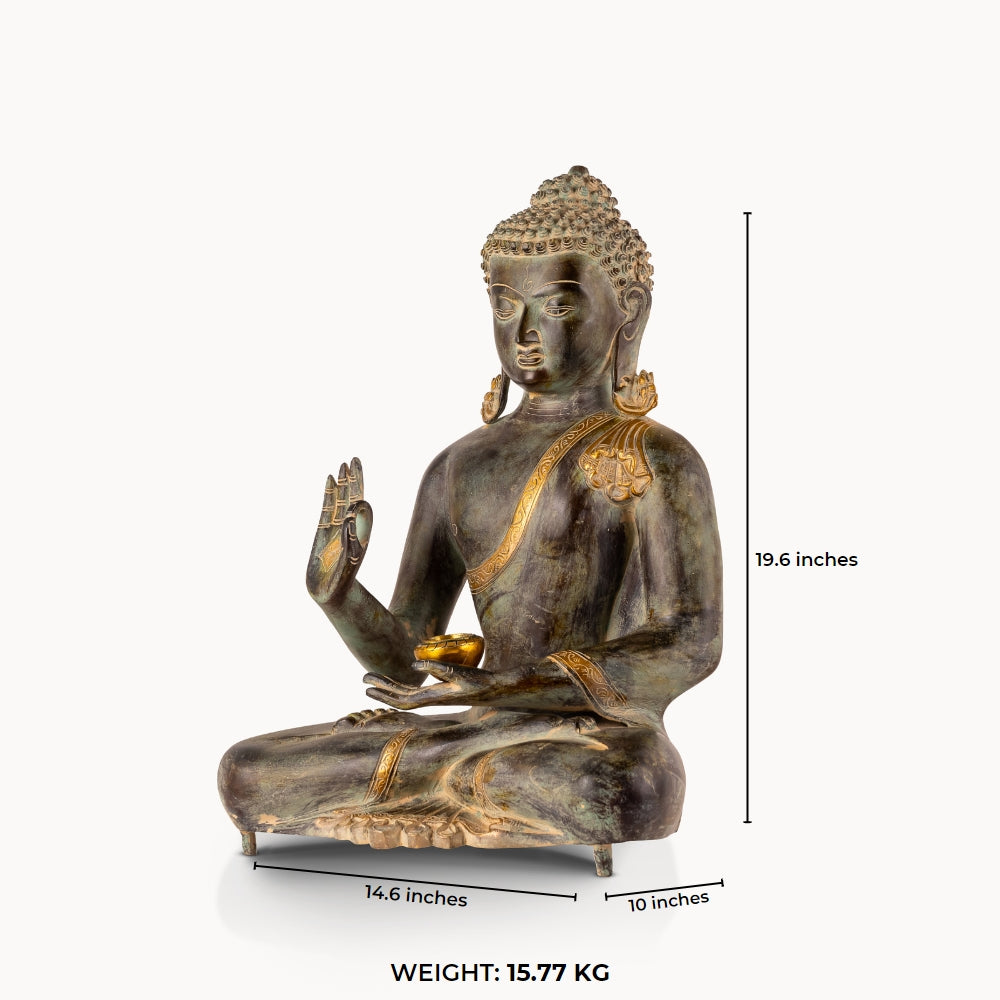 Dark Oxidized Brass Abhaya Buddha Statue: The Shadowed Guardian