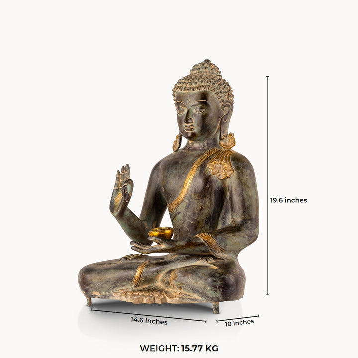 Dark Oxidized Brass Abhaya Buddha Statue: The Shadowed Guardian