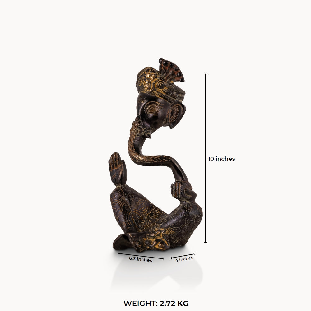 Stylized Black Brass Ganesha shaped in a sweeping continuous loop for a floating black console.