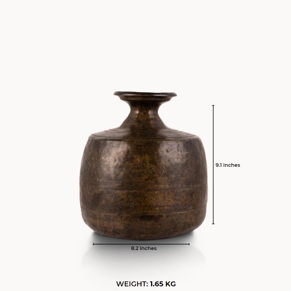 Antique Brass Decorative Vessel with a flared rim for a minimalist concrete console.