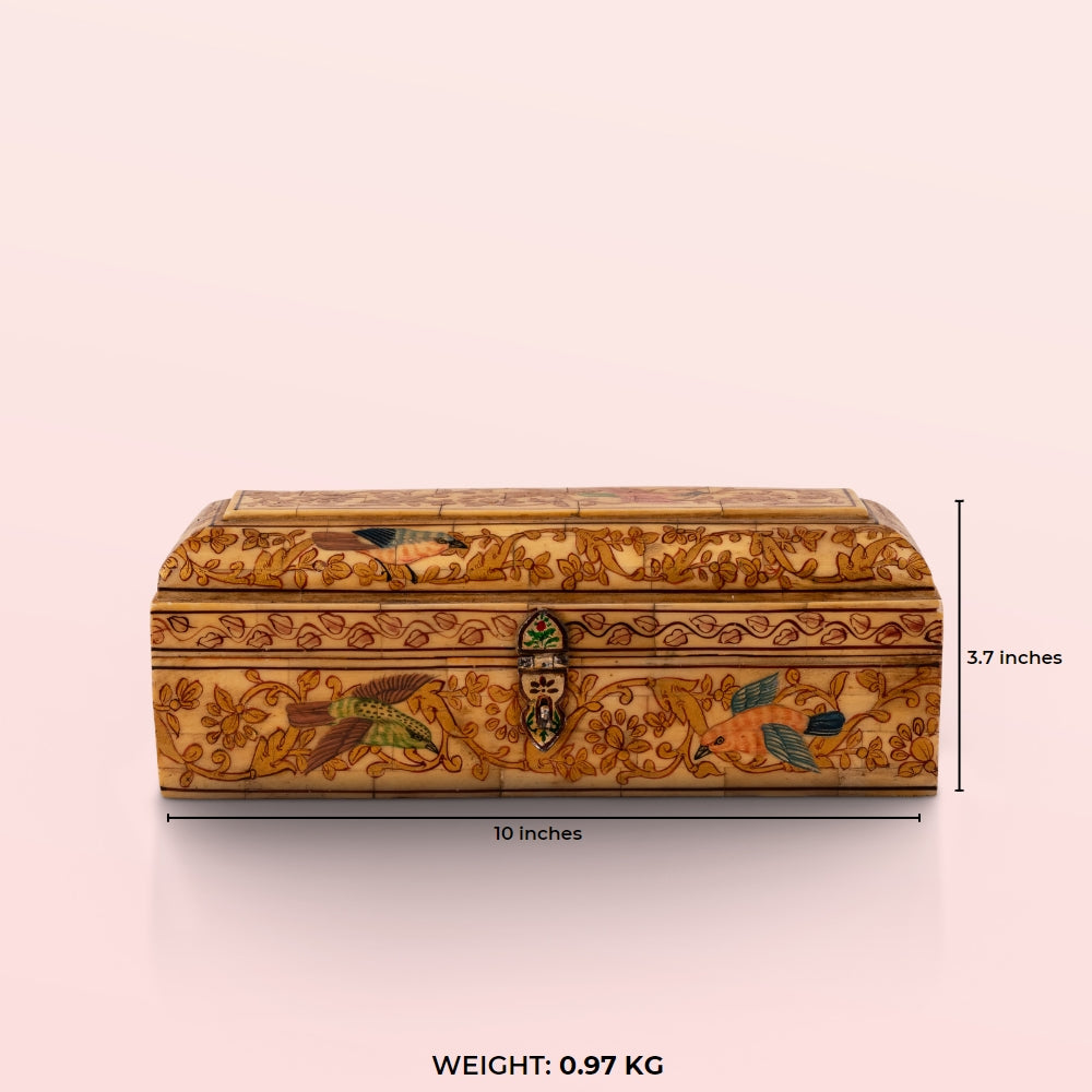Oblong Carved and Painted Bird and Floral Box