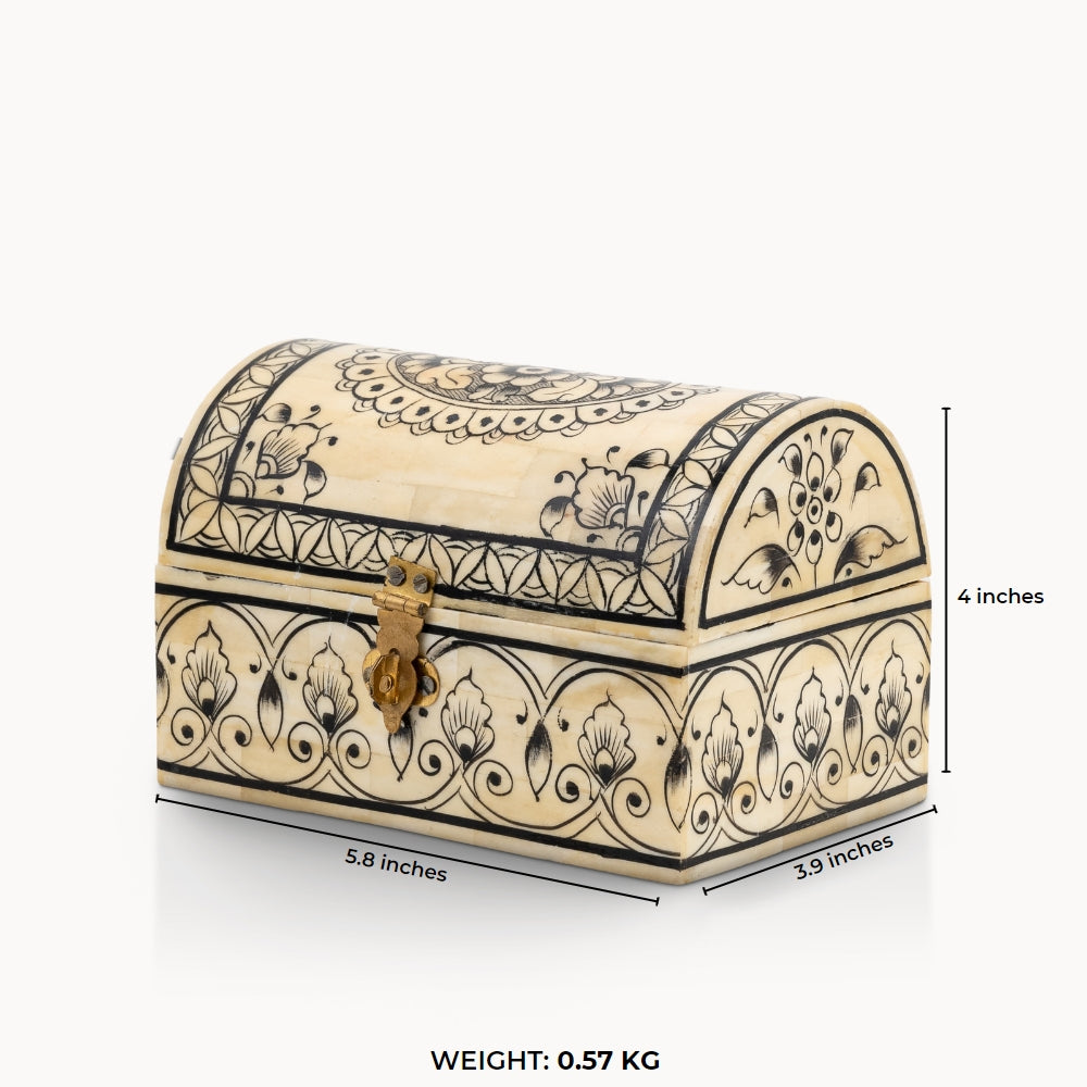 Bone/Resin Composite Domed Chest with Hand-Painted Floral Scrollwork