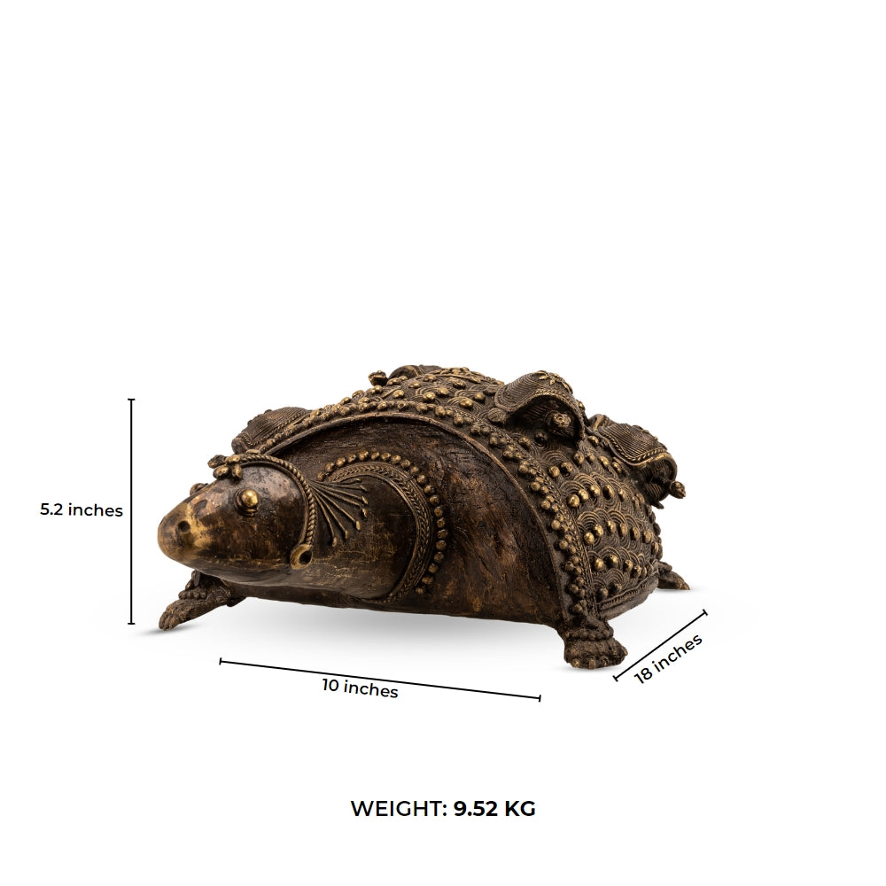 Antiqued Brass Turtle Sculpture: The Coiled Guardian