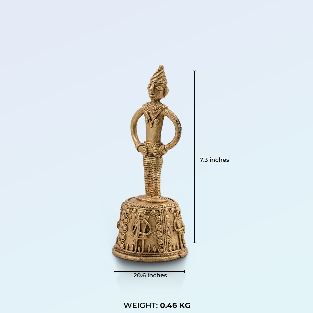 Brass Tribal Figure on Decorated Pedestal