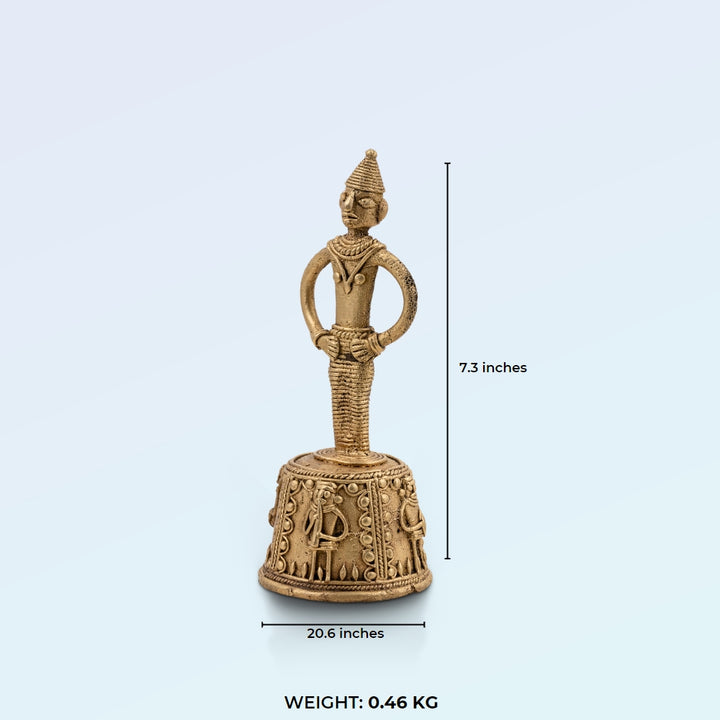 Brass Tribal Figure on Decorated Pedestal