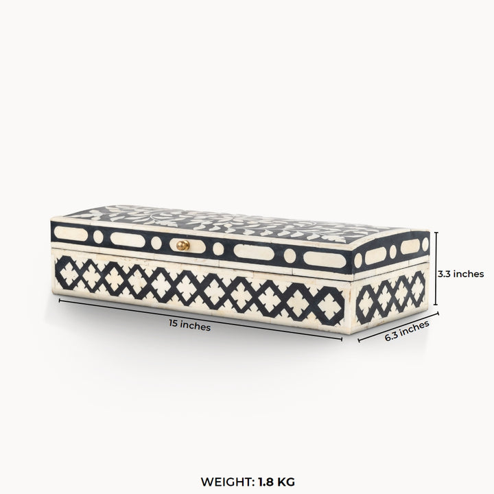 Rectangular Black Bone Inlay Box: The Midnight Lattice
