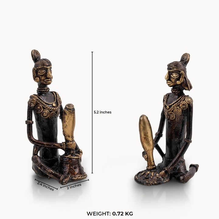 Dhokra Brass Seated Tribal Drummer Figures