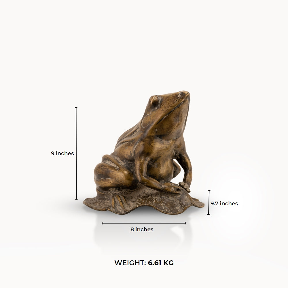Antiqued Brass Frog Sculpture: The Monsoon Sentinel