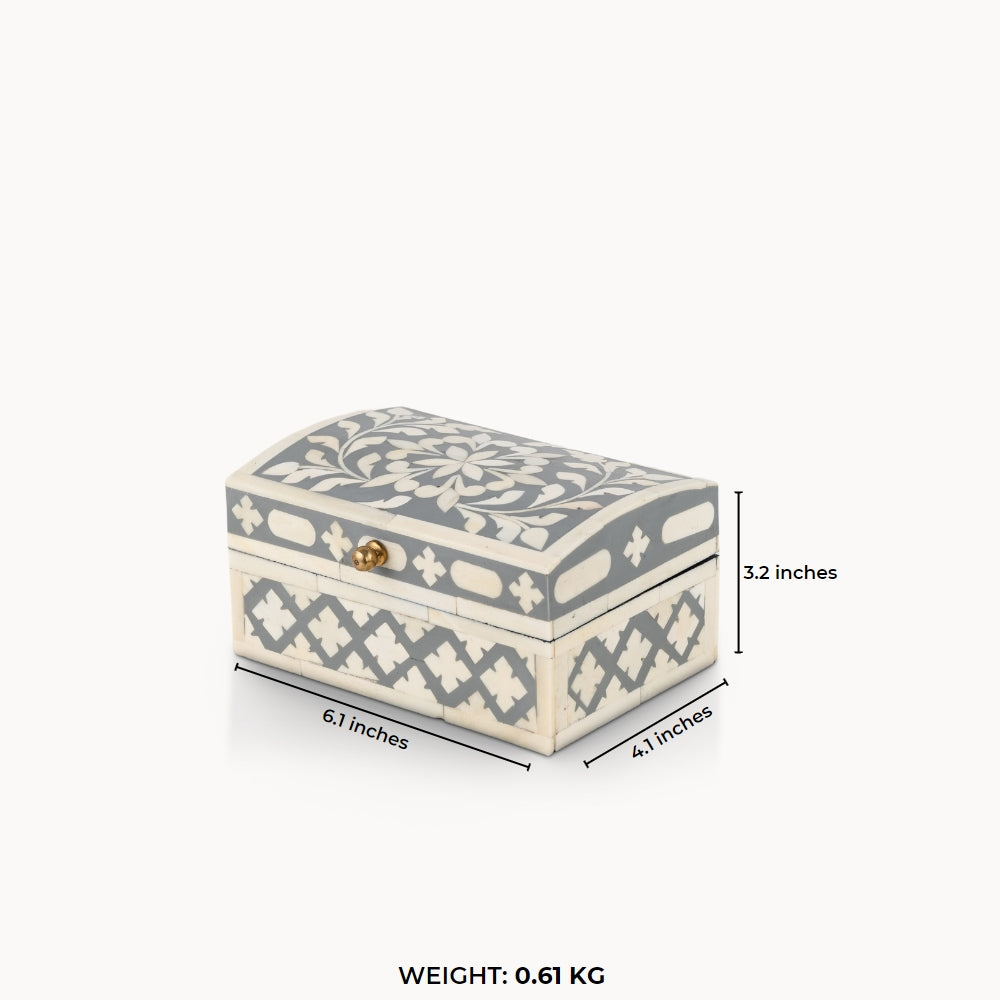 Domed Grey and White Floral Inlay Box