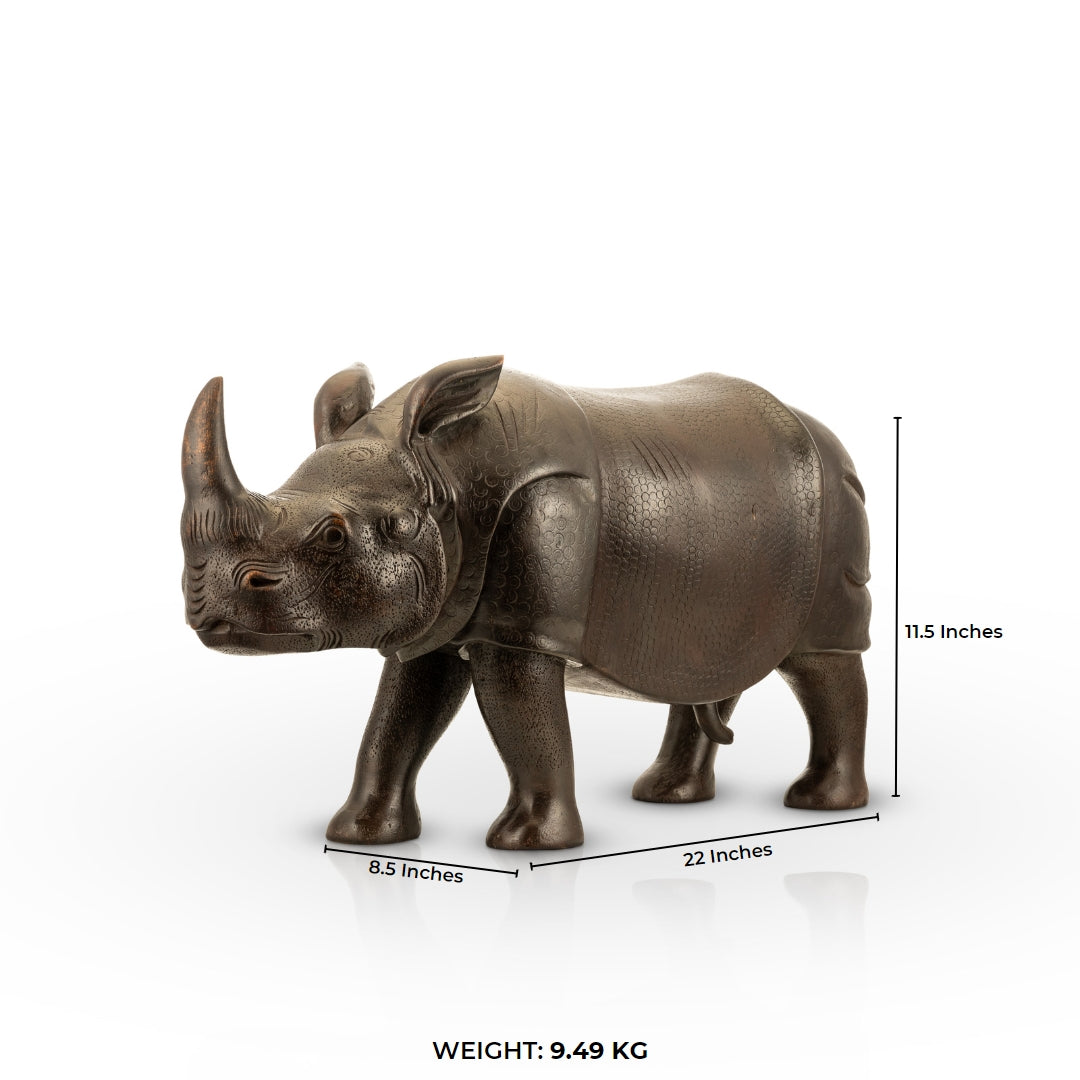 Carved Wooden Rhinoceros stained in dark ebony for a wide architectural credenza.
