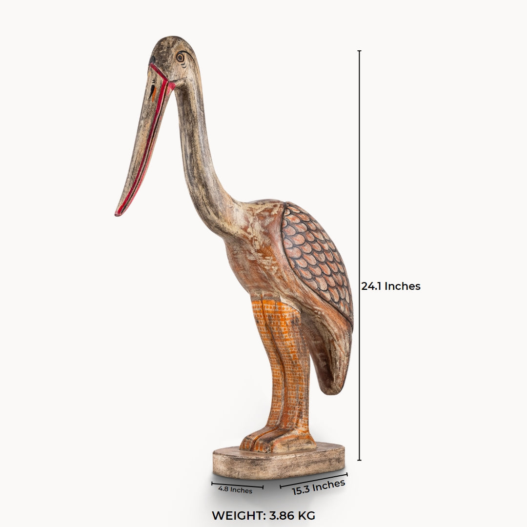 Hand-Carved Wooden Bird Statue | Distressed Antique Finish | Rajasthani Indian Folk Art | Rustic Home Decor