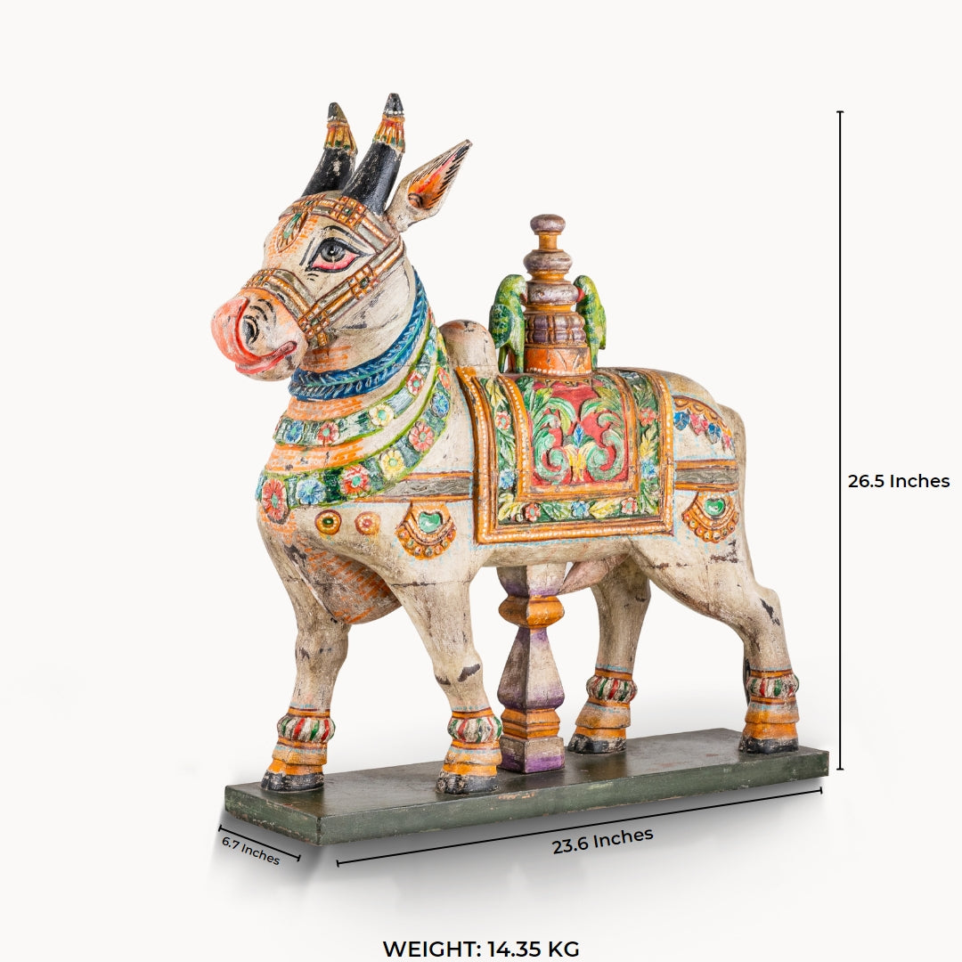 Wooden hand painted cow