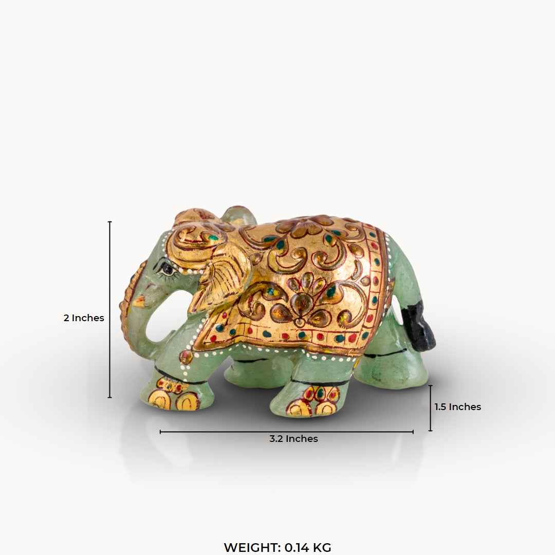 Hand-Painted Green Marble Elephant: The Emerald Procession
