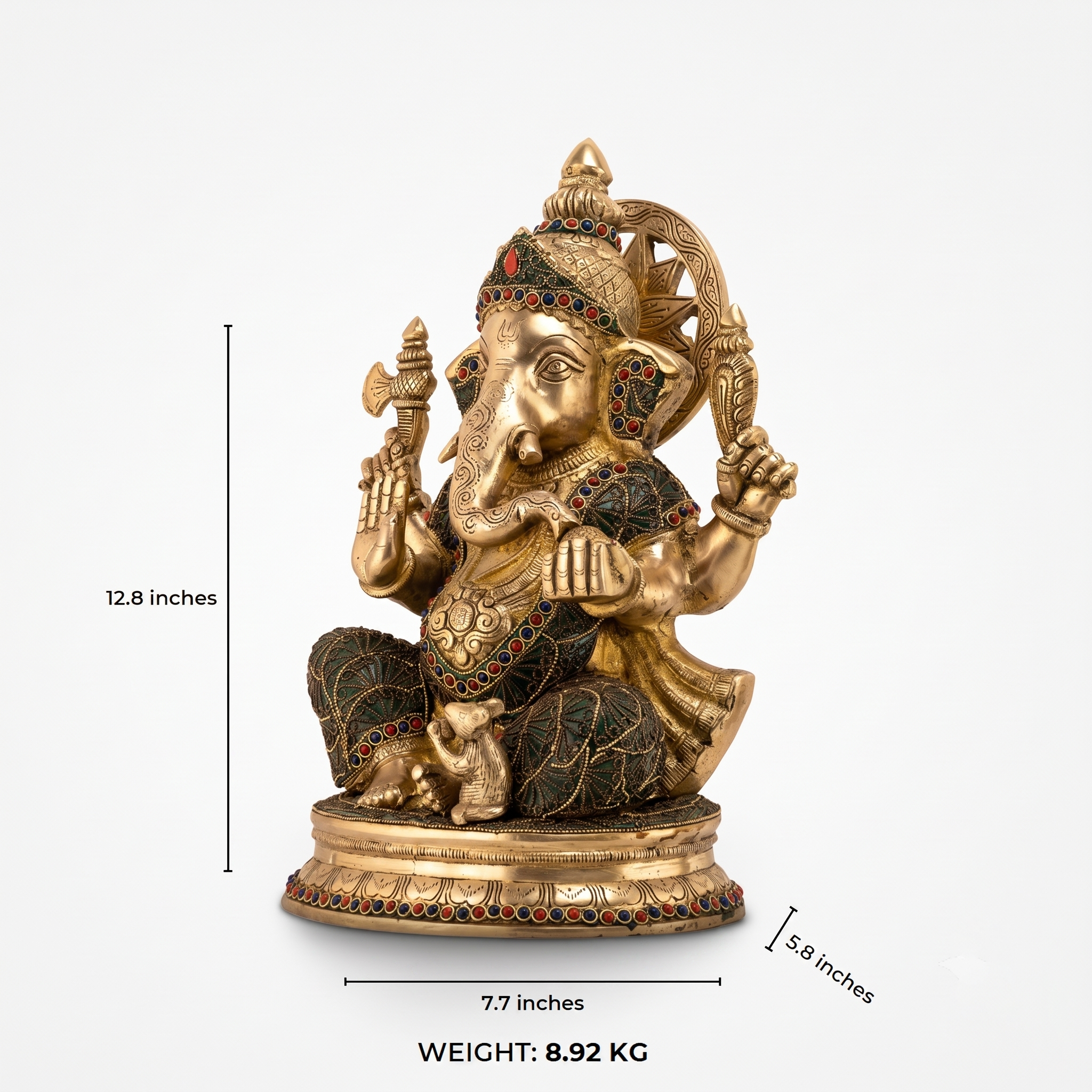 Stone Inlay Brass Ganesha Statue: The Sovereign Blessings