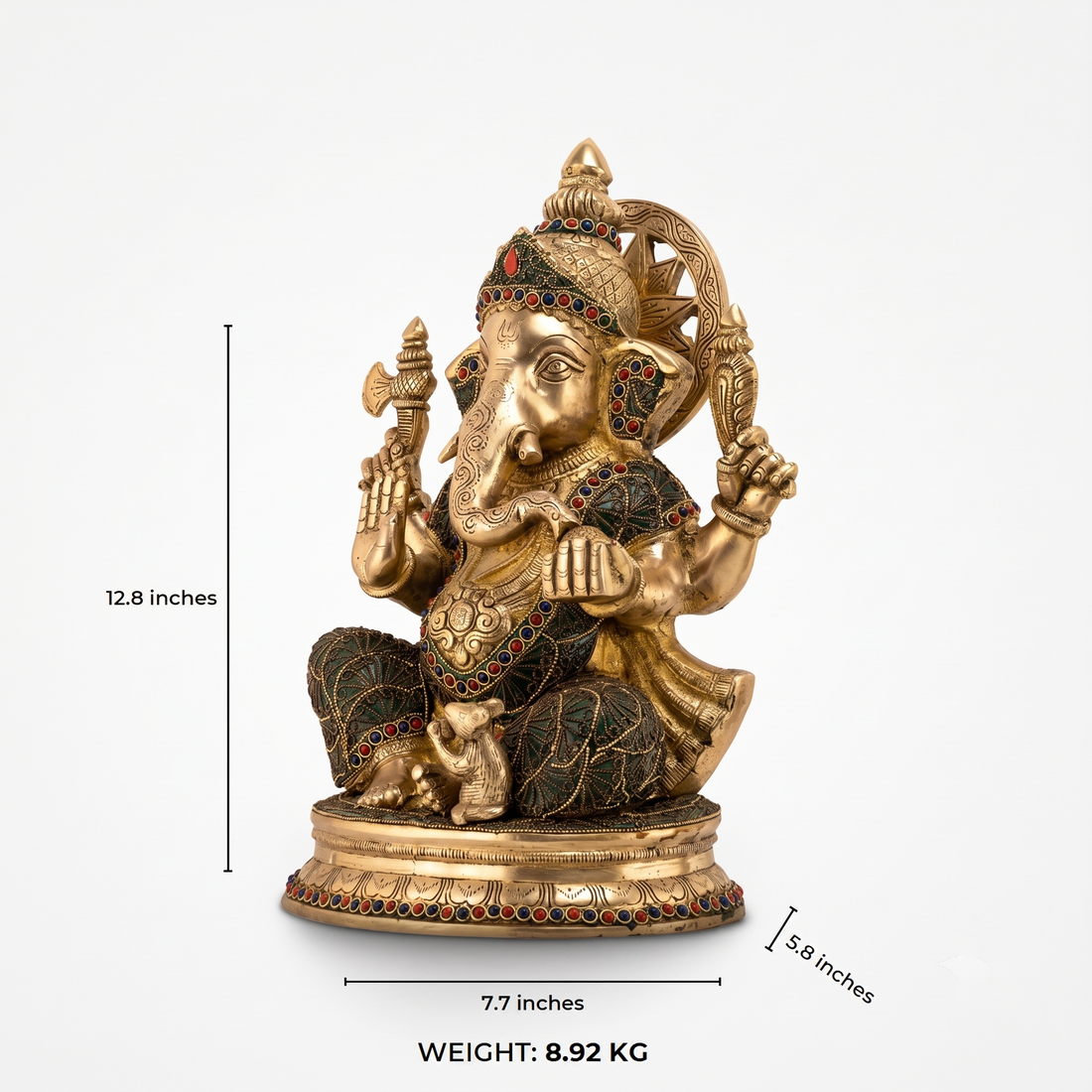 Stone Inlay Brass Ganesha Statue: The Sovereign Blessings