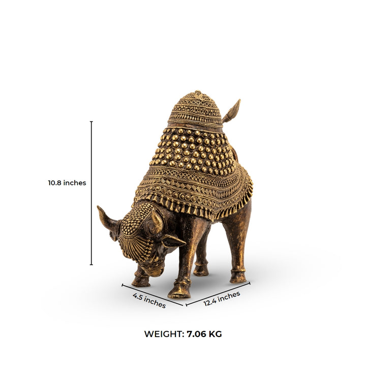 Handcrafted Indian temple animal sculpture featuring hand-tooled beadwork for an executive desk or study room display.