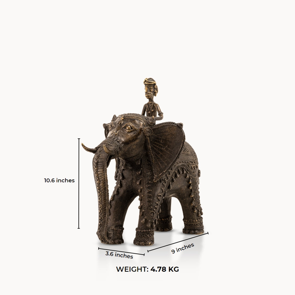 Dhokra Brass Elephant Rider Statue: The Ceremonial Progress