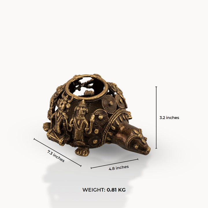 Dhokra Brass Tortoise Tealight Holder: The Woven Community