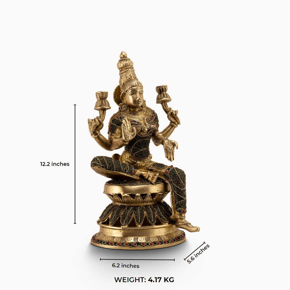 Stone Inlay Brass Lakshmi Statue: The Sovereign Prosperity