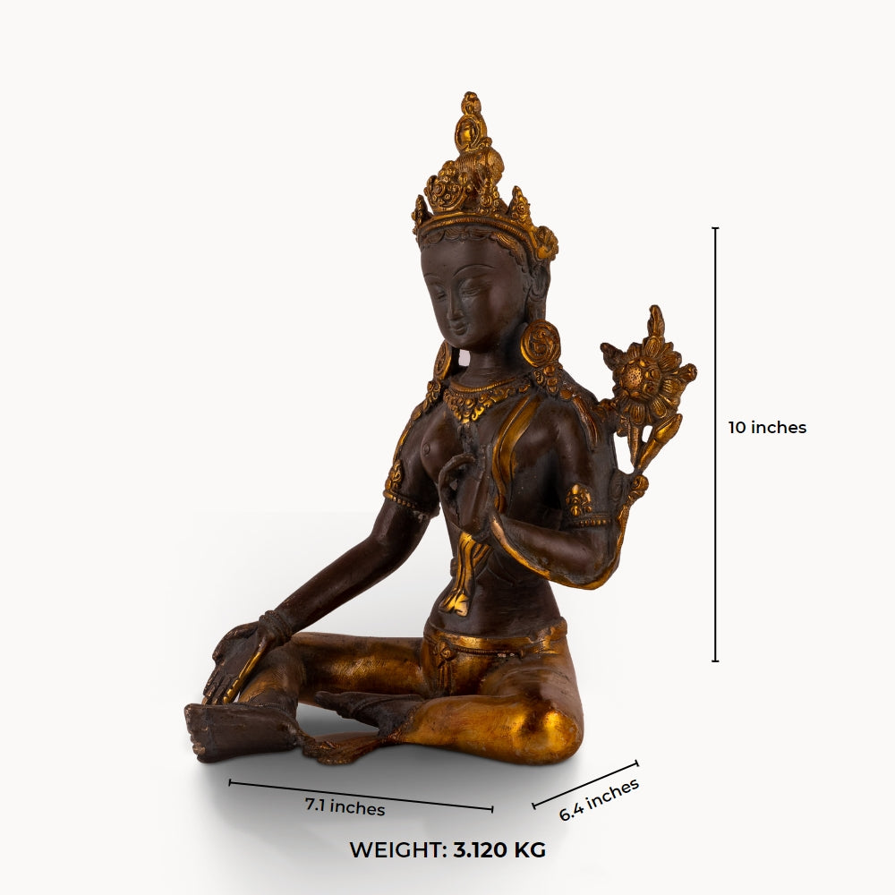 Antique gilded bronze seated bodhisattva with lotus blossom