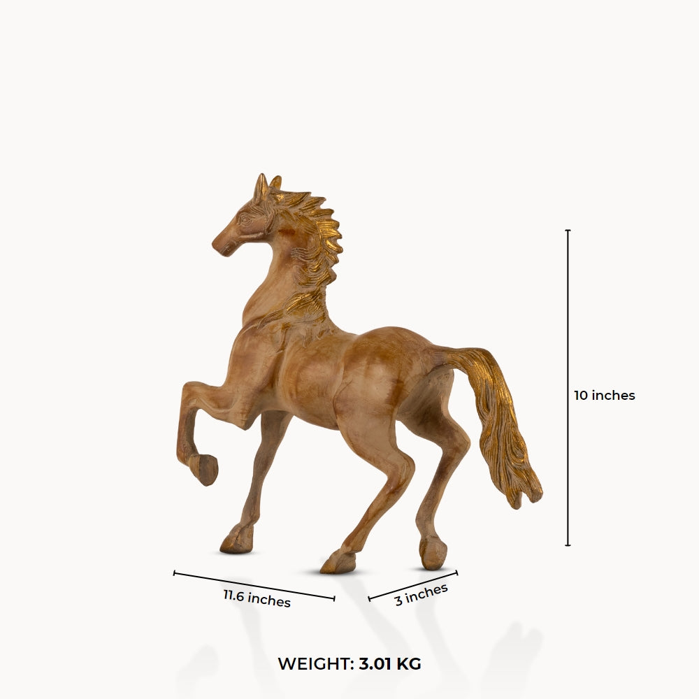 Antique resin-cast stylized horse figurine with gilded mane and tail