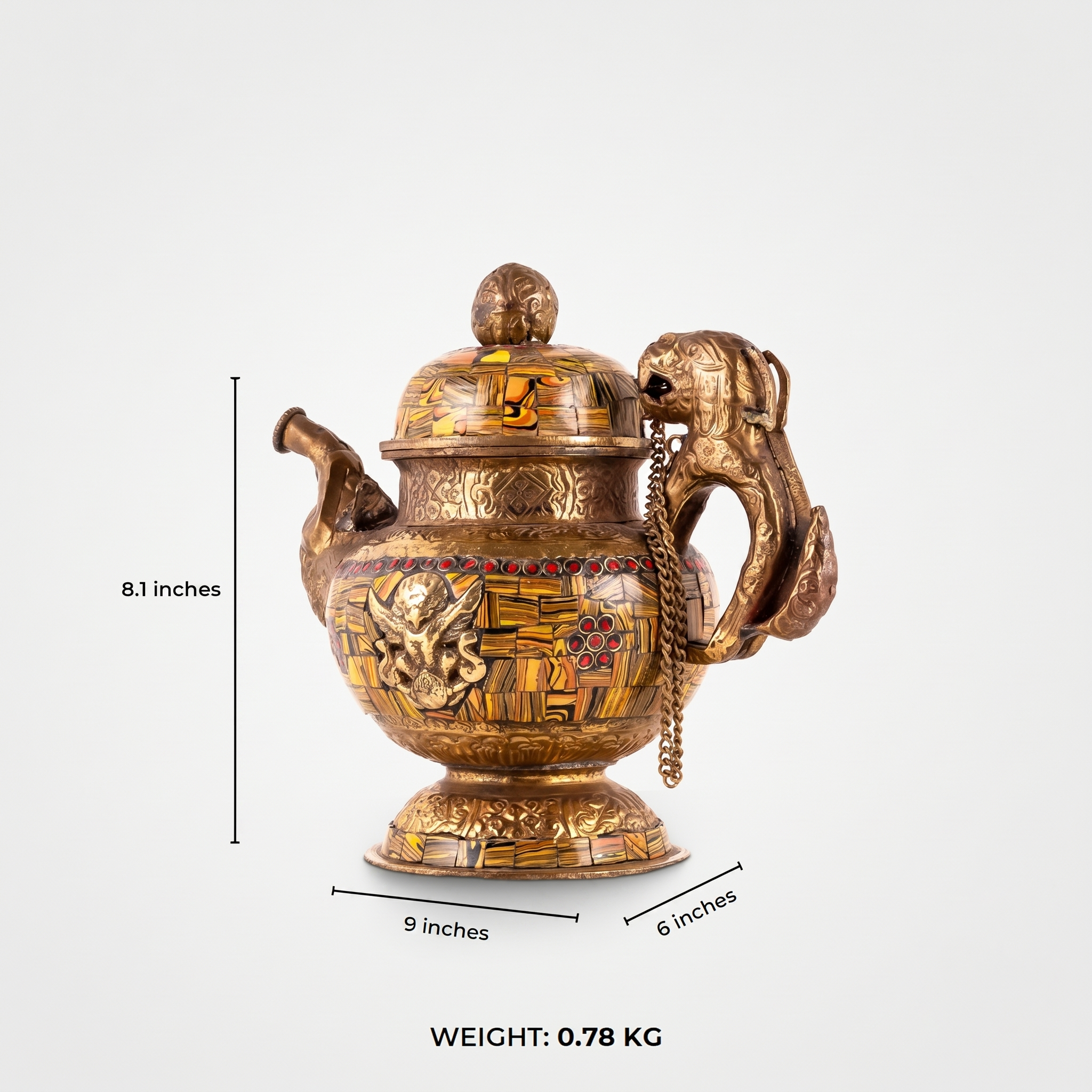 Stone Chip Inlay Brass Teapot: The Mosaic Guardian