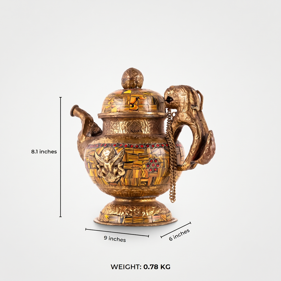 Stone Chip Inlay Brass Teapot: The Mosaic Guardian