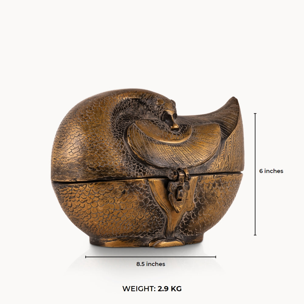 Vintage style avian storage vessel with a sturdy hinged lid for a bedroom vanity or vintage gifting.