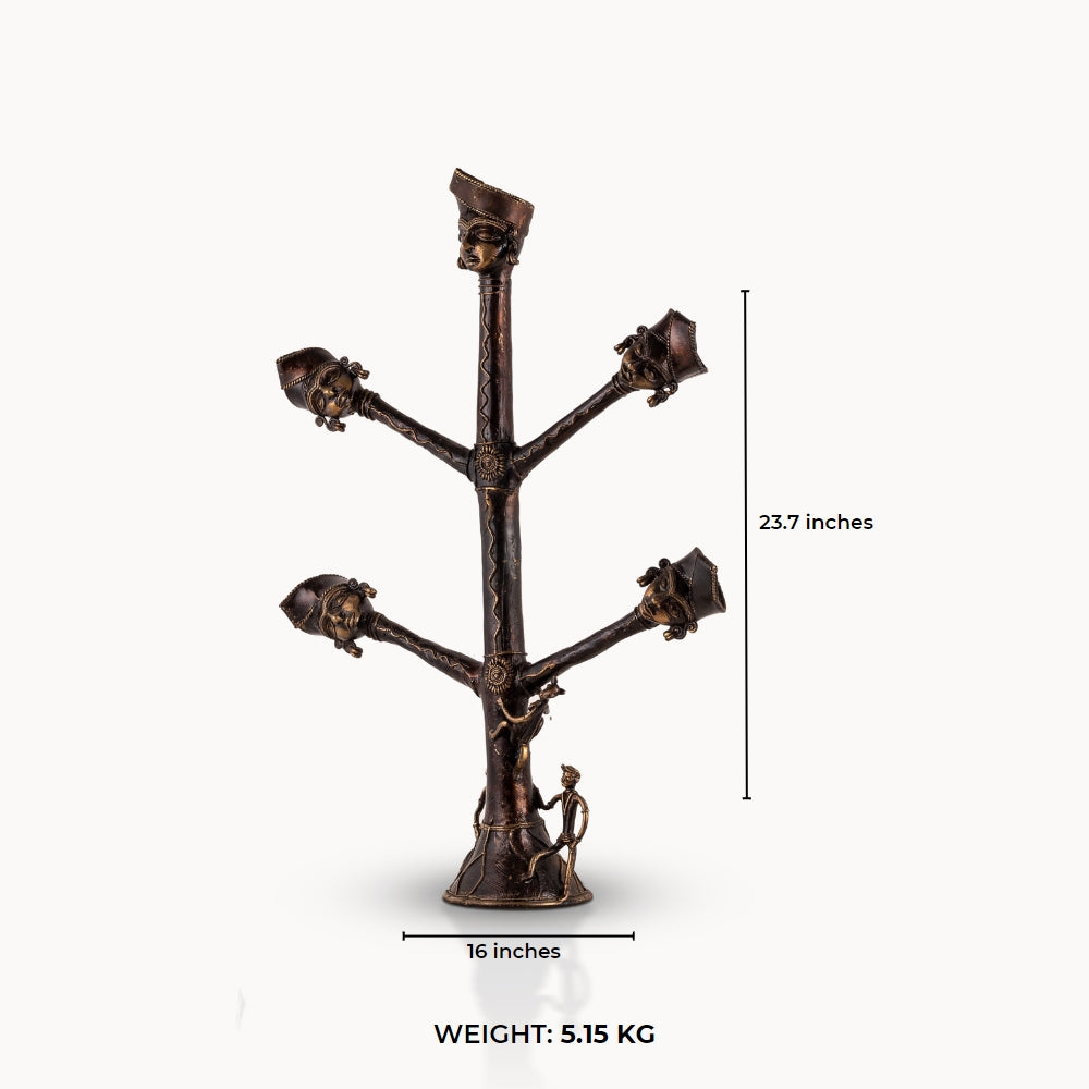 Dhokra Brass Tree Sculpture extending its ancestral branches on an entryway credenza