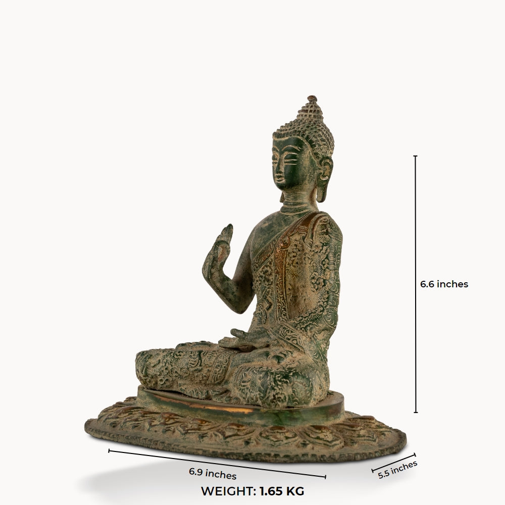 Distressed Verdigris Brass Buddha Statue: The Excavated Serenity