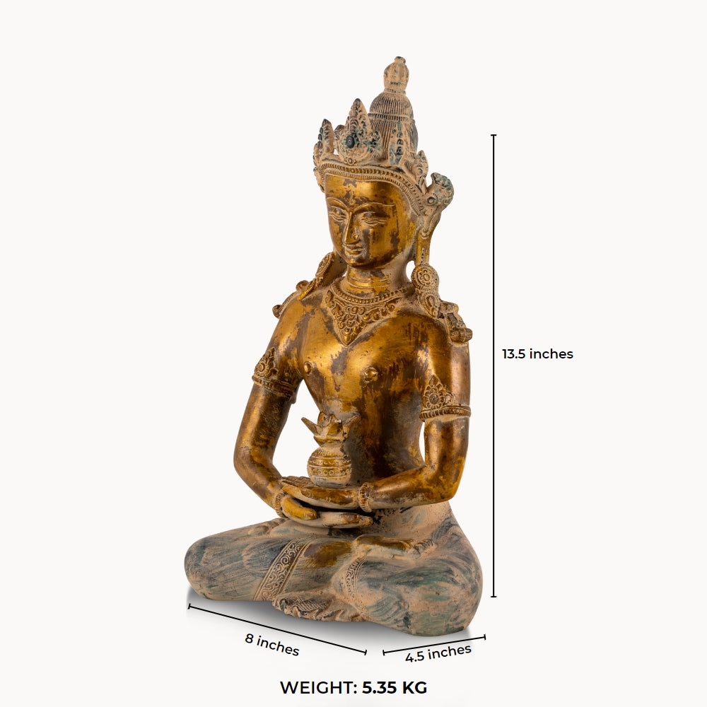 Distressed Brass Tara Statue: The Ancient Nectar