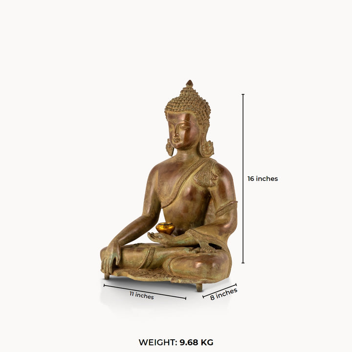 Distressed Meditating Buddha Statue resting in Dhyana Asana for a home altar.